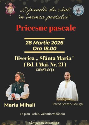 Vă este dor de liniștea pricesnelor autentice? Maria Mihali vine la Constanța pe 28 martie!