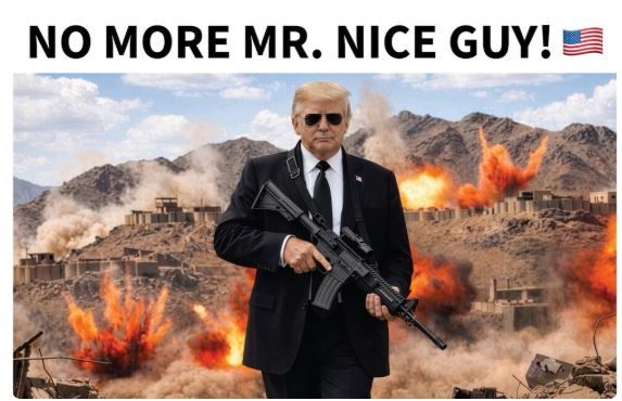 Trump a publicat o imagine in care apare cu o mitraliera si explozii pe fundal: &bdquo;Nu mai sunt domnul cel dragut&rdquo;
