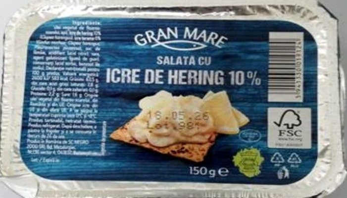 Alertă alimentară în România: Salată de icre contaminată cu Listeria monocytogenes, în magazine