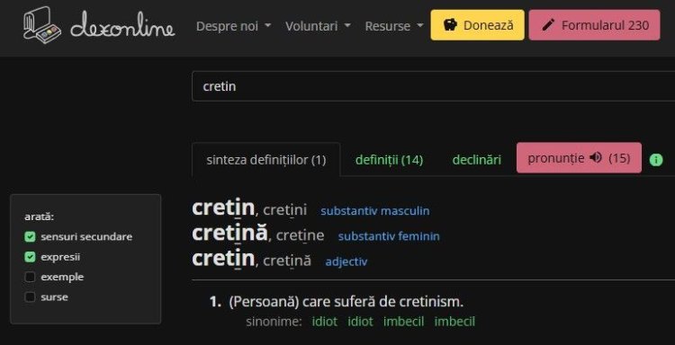 Dexonline se află în centrul unei controverse, după grafica „cretin - creștin“. A fost anunțată o plângere penală