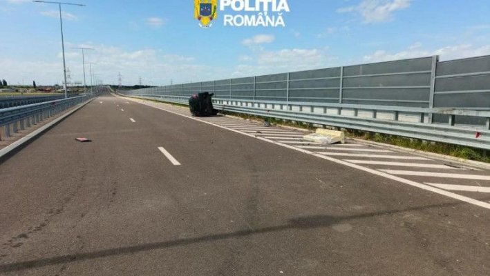 Cursă periculoasă pe Autostrada Soarelui: Un bărbat s-a răsturnat cu mașina încercând să scape de polițiști  