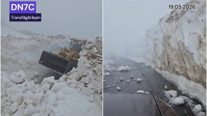 Transfăgărășanul, acoperit de 5 metri de zăpadă. Drumarii luptă cu nămeții și bolovanii aduși de avalanșe! Video