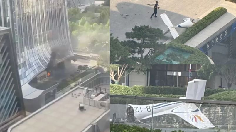 Un avion s-a facut bucati dupa impactul cu cel mai inalt zgarie-nori din Beijing. Video