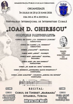 Primăria Cernavodă organizează Festivalul Internațional de Interpretare Corală „IOAN. D. CHIRESCU”