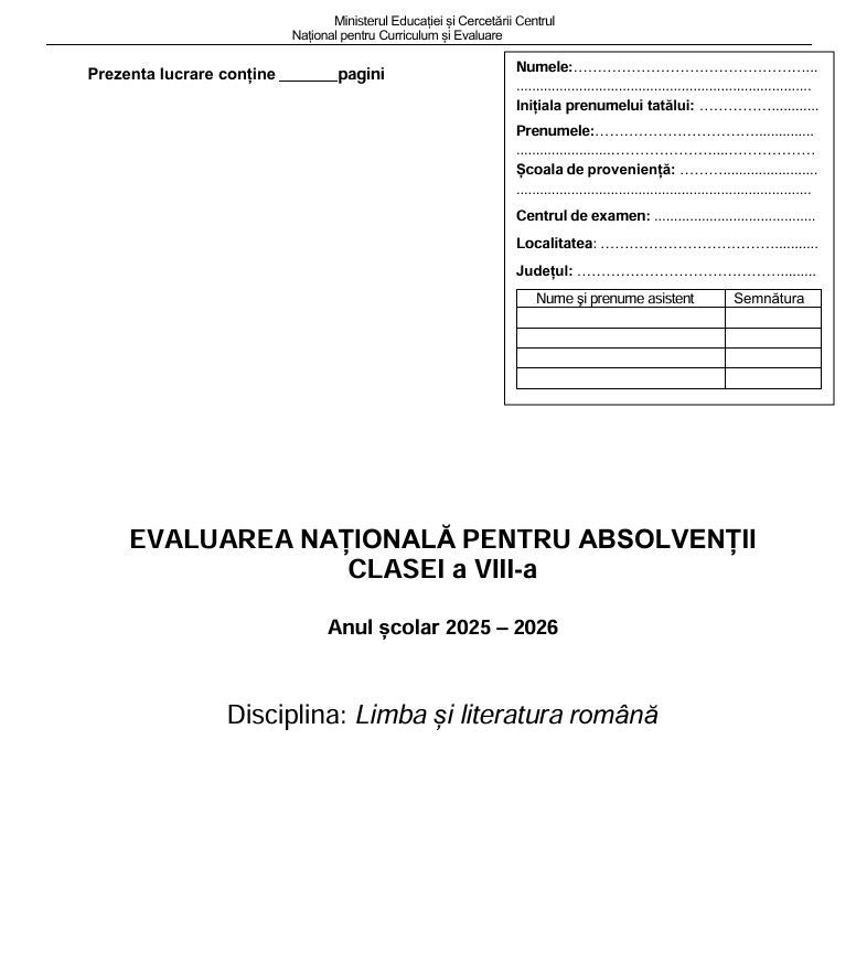 Subiectele de Limba Romana, Evaluarea Nationala 2026, au aparut pe grupuri de parinti in prima ora dupa inceperea probei