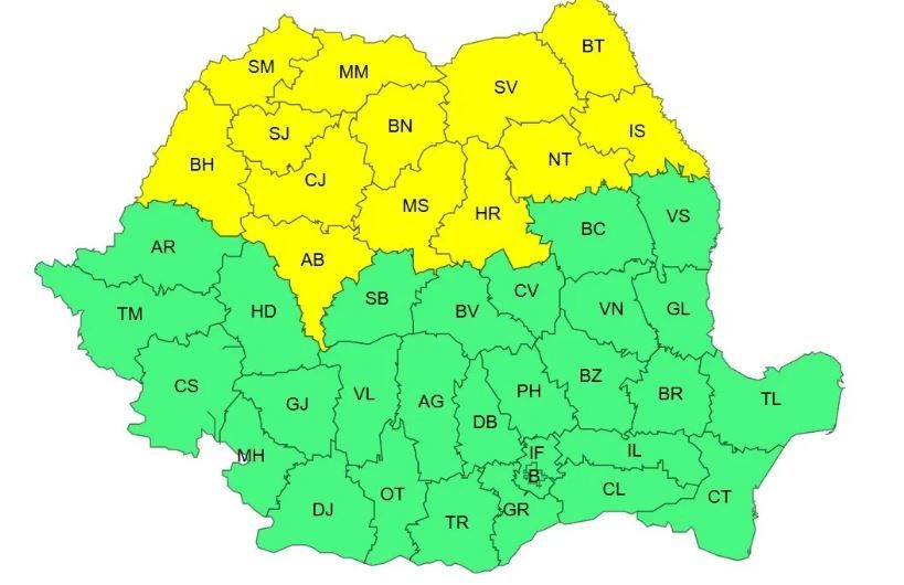 Furtunile vor matura mai multe judete din tara: ANM a emis o alerta de cod galben