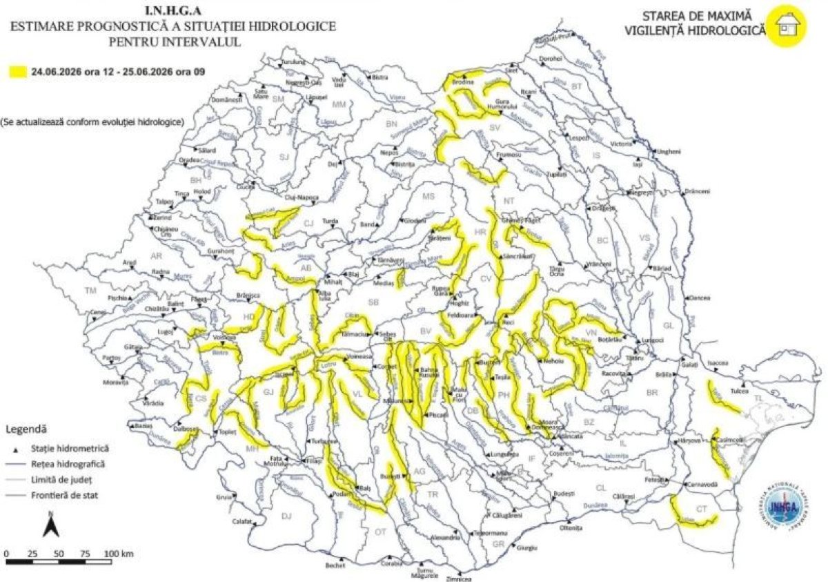 Hidrologii au emis Cod galben de inundatii si viituri in mai multe judete, printre care si Constanta