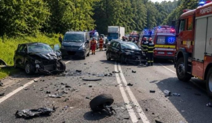 Accident rutier grav pe DN1: 15 persoane și patru mașini sunt implicate