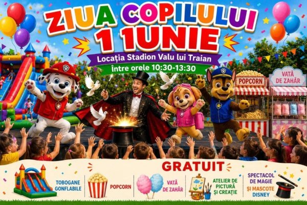 Primăria Valu lui Traian organizează o petrecere de Ziua Copilului, pe stadionul din localitate!