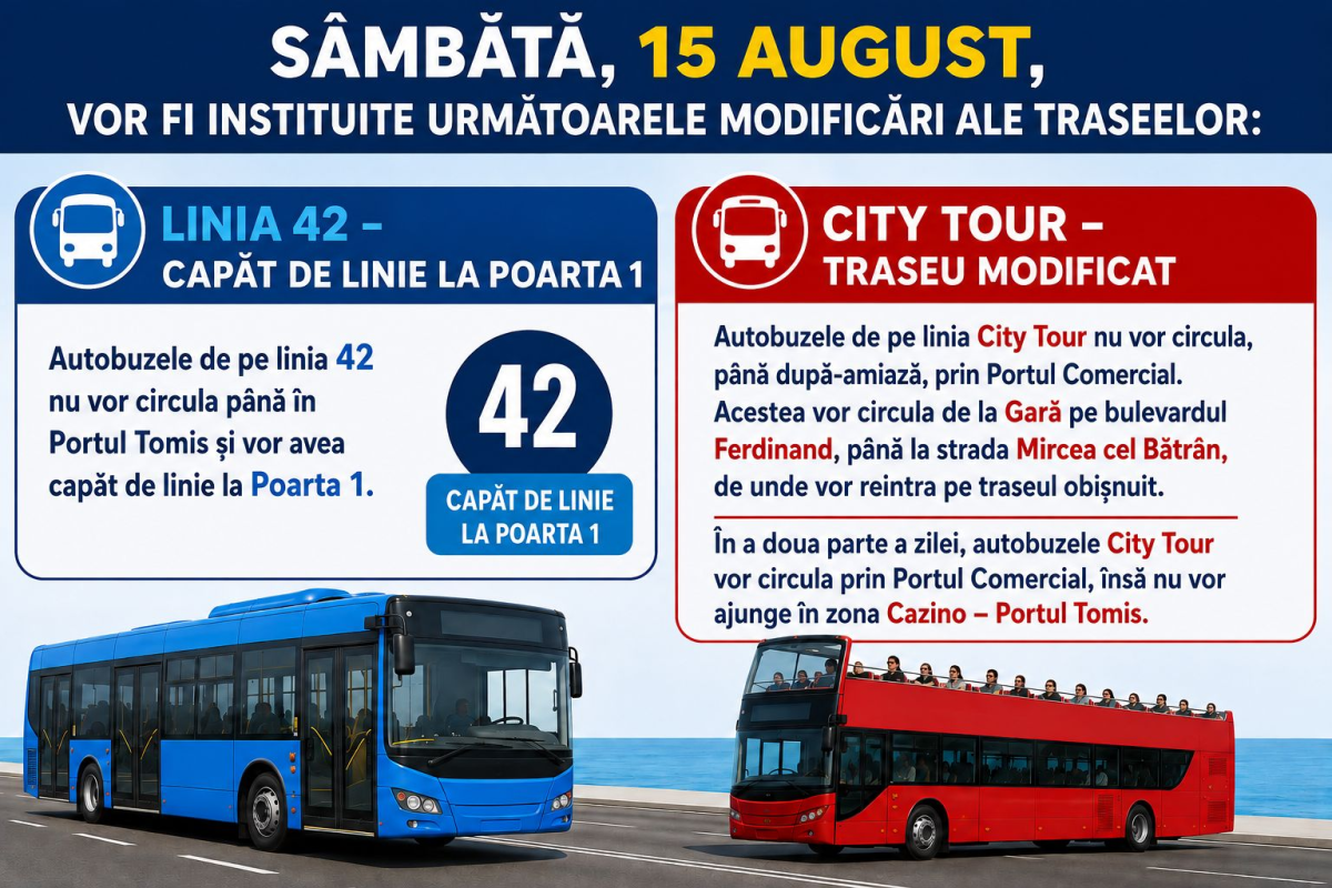 Atentie, calatori! Mai multe linii de autobuz circula deviat sambata, 15 august Atentie, calatori! Mai multe linii de autobuz circula deviat sambata, 15 august