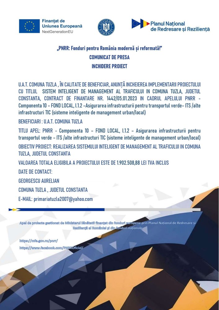 „PNRR: Fonduri pentru Romania moderna si reformata!”. inchidere proiect „PNRR: Fonduri pentru Romania moderna si reformata!”. inchidere proiect