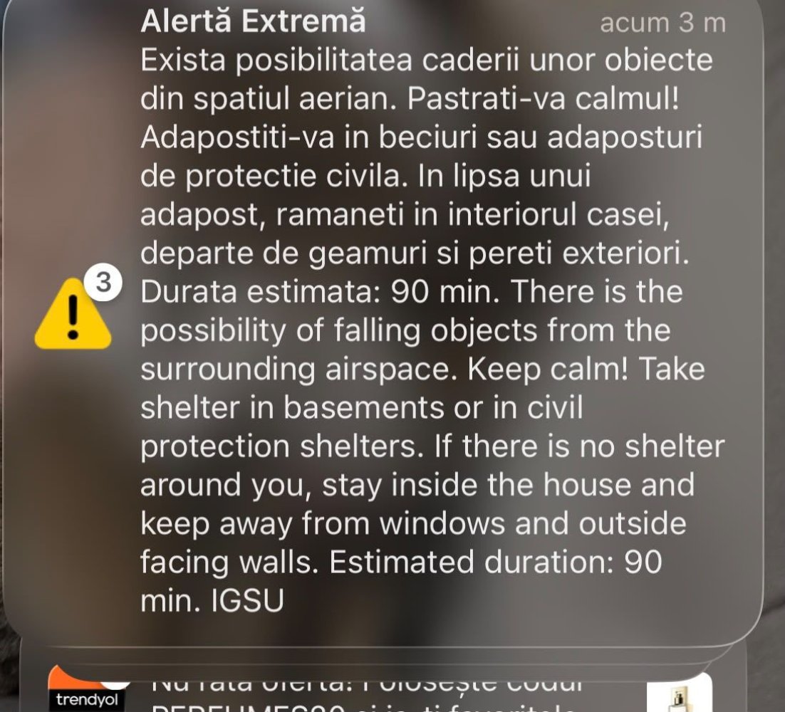 Un nou mesaj Ro-Alert, pentru locuitorii din judetul Tulcea! Exista posibilitatea caderii unor obiecte din spatiul aerian!