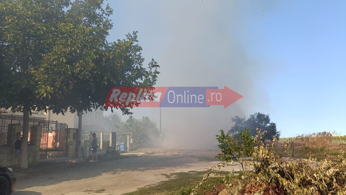 Incendiu de vegetatie uscata cu degajari mari de fum la intrare in localitatea Cumpana. Video Incendiu de vegetatie uscata cu degajari mari de fum la intrare in localitatea Cumpana. Video