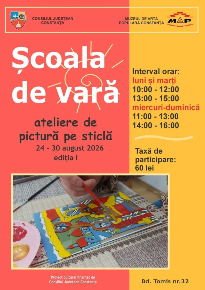 Muzeul de Arta Populara din Constanta invita elevii la „scoala de vara - ateliere de pictura pe sticla” Muzeul de Arta Populara din Constanta invita elevii la „scoala de vara - ateliere de pictura pe sticla”