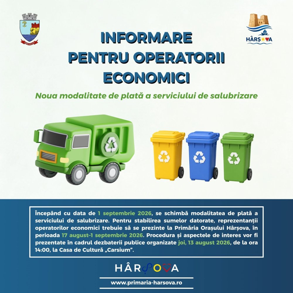Primaria Harsova, anunt despre serviciile de salubrizare Primaria Harsova, anunt despre serviciile de salubrizare