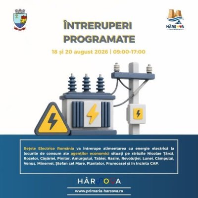 Primăria Hârșova anunță întreruperea curentului electric în localitate
