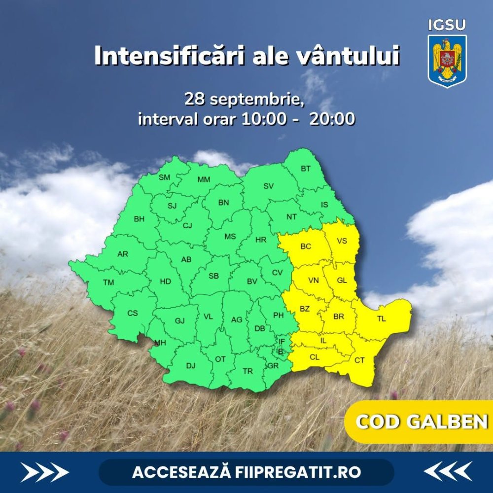 Alerta meteo! Cod galben de vant puternic in Constanta! Rafalele vor atinge 70 km/h! Alerta meteo! Cod galben de vant puternic in Constanta! Rafalele vor atinge 70 km/h!