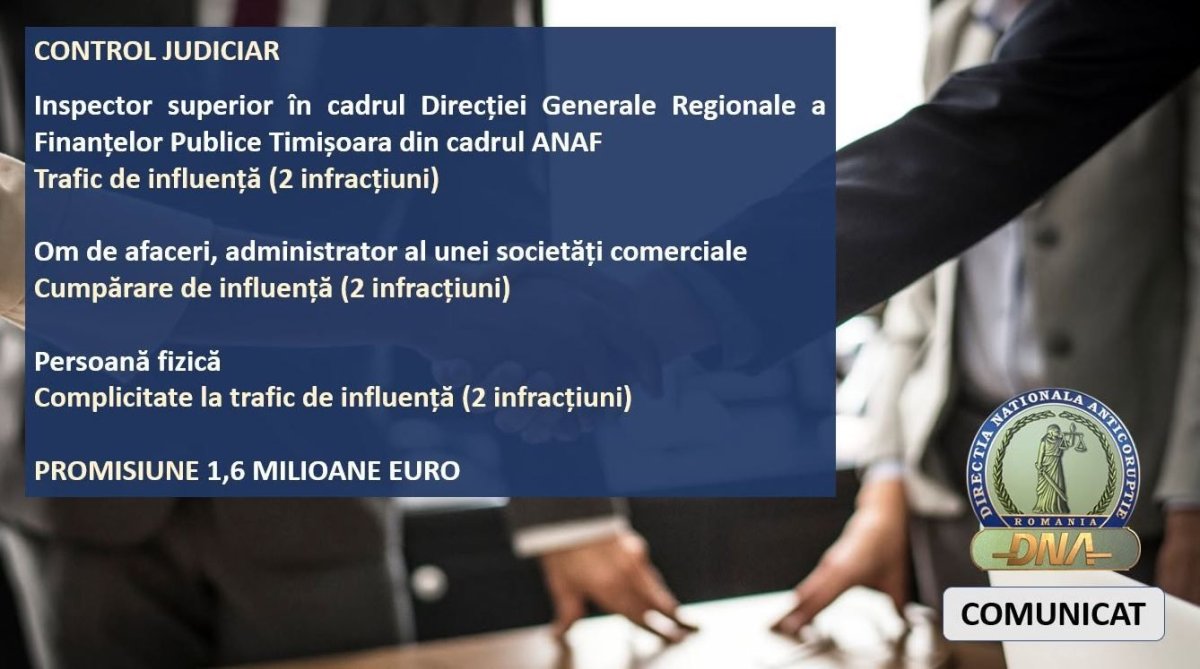Un inspector ANAF Timisoara si un om de afaceri au fost plasati sub control judiciar