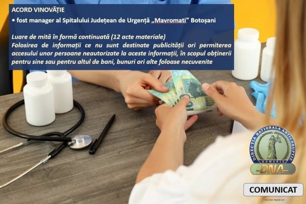 Un fost manager de spital a încheiat acord cu DNA: A recunoscut că lua mită pentru angajări