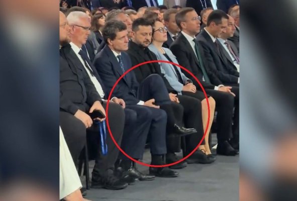 Imagini amuzante la summitul din Ucraina: Nicușor Dan a fost filmat când își aranja șosetele. Zelenski se uita siderat. Video