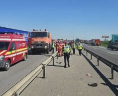Accident rutier cu un rănit între două ansambluri rutiere, pe autostrada A2, sensul București - Constanța