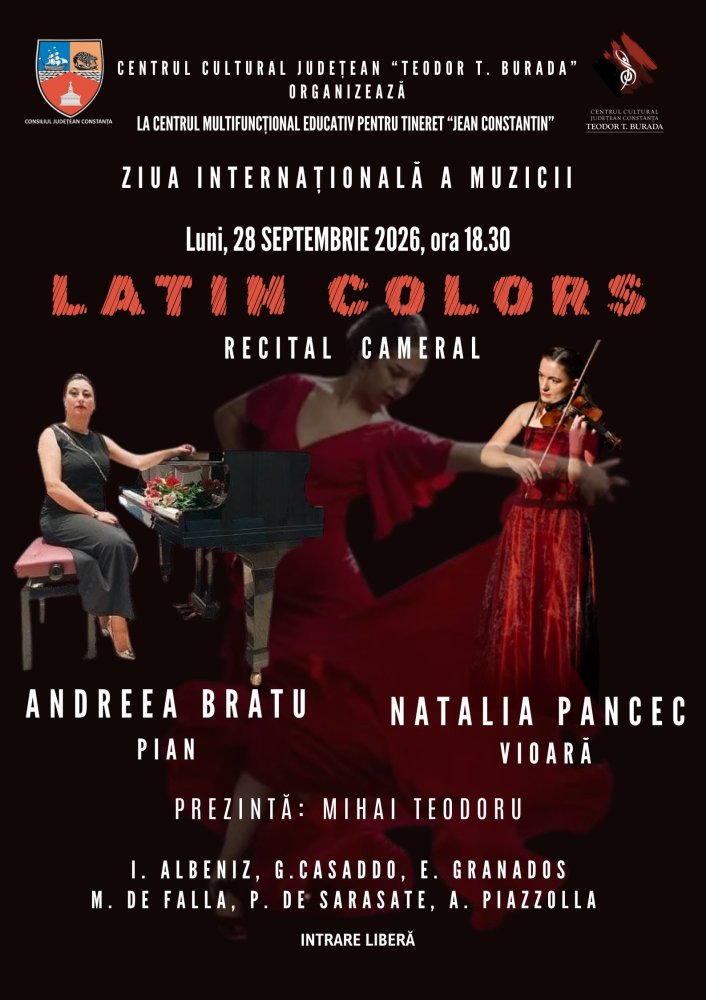 „Latin Colors” - Recital cameral instrumental dedicat Zilei Internationale a Muzicii, la Centrul „Jean Constantin” „Latin Colors” - Recital cameral instrumental dedicat Zilei Internationale a Muzicii, la Centrul „Jean Constantin”