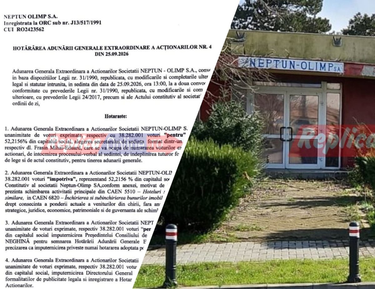 A fost respinsa transformarea SC Neptun Olimp SA in agentie imobiliara din societate hoteliera. Mai multe milioane de euro s-ar fi evaporat A fost respinsa transformarea SC Neptun Olimp SA in agentie imobiliara din societate hoteliera. Mai multe milioane de euro s-ar fi evaporat