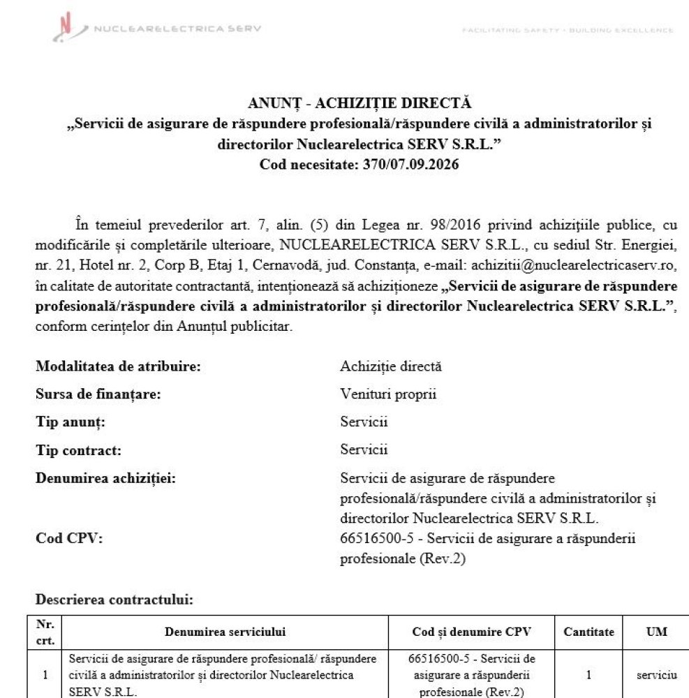 Cat costa linistea la stat? Peste un sfert de milion de lei pentru ca sefii de la Nuclearelectrica Serv sa nu raspunda, cand gresesc, cu averea proprie Cat costa linistea la stat? Peste un sfert de milion de lei pentru ca sefii de la Nuclearelectrica Serv sa nu raspunda, cand gresesc, cu averea proprie