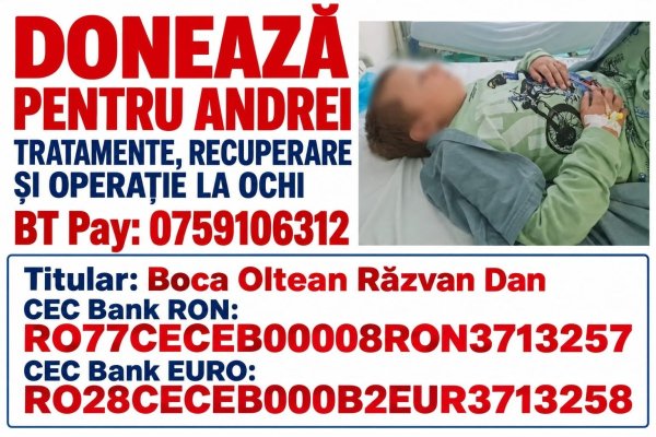 Andrei, un copil din Cluj, luptă să vadă lumea! Are nevoie de bani ca să se facă bine