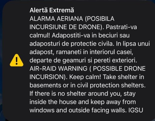 Ro-Alert în zona de nord a județului Tulcea: au fost identificate ținte aeriene