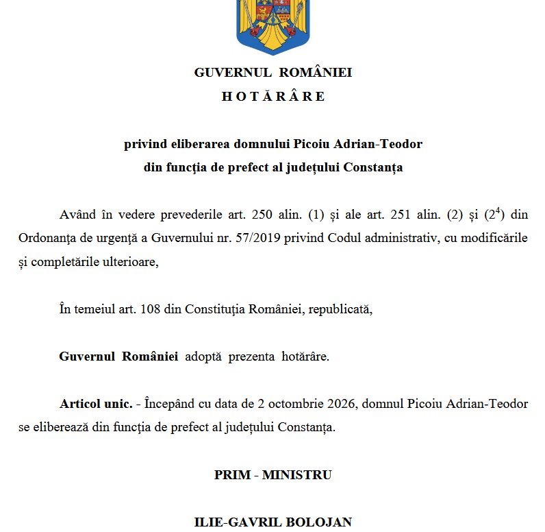 Prefectul judetului Constanta, Adrian Picoiu, a fost revocat din functie! Prefectul judetului Constanta, Adrian Picoiu, a fost revocat din functie!