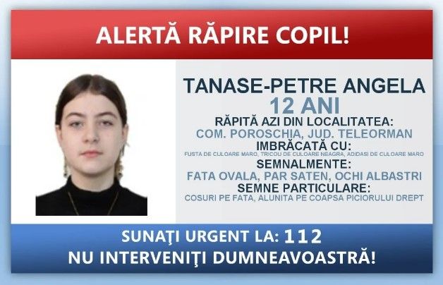 O copila de 12 ani a fost rapita de pe strada, in Teleorman. Celula de criza la politie si razii pe strazi O copila de 12 ani a fost rapita de pe strada, in Teleorman. Celula de criza la politie si razii pe strazi