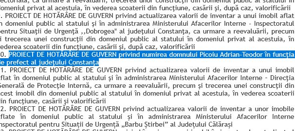 Guvernul a decis astazi revenirea lui Adrian Picoiu pe functia de prefect al judetului Constanta Guvernul a decis astazi revenirea lui Adrian Picoiu pe functia de prefect al judetului Constanta