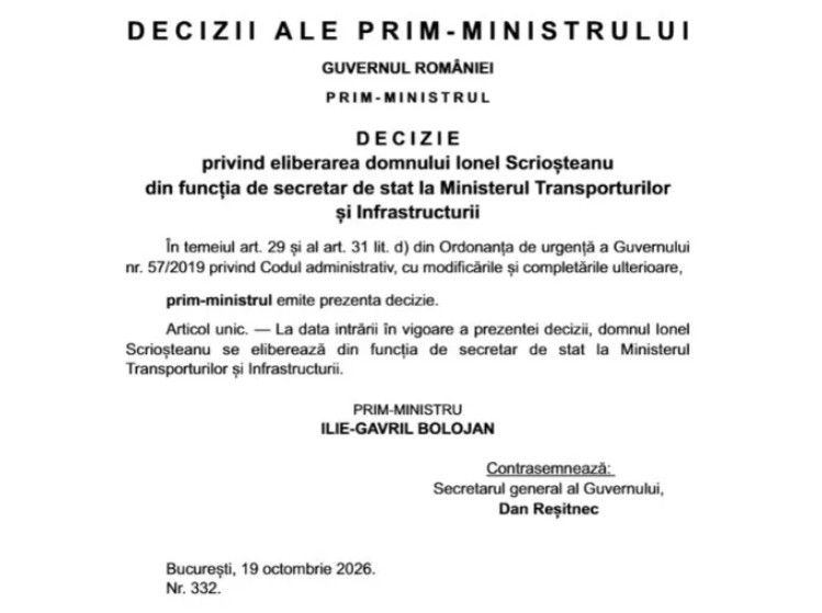 Bolojan l-a demis pe secretarul de stat Ionel Scriosteanu, de la Transporturi - membru PNL si secretar de stat din 2019 Bolojan l-a demis pe secretarul de stat Ionel Scriosteanu, de la Transporturi - membru PNL si secretar de stat din 2019