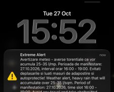 A fost emis un nou mesaj RO-Alert pe raza județului Constanța privind Codul galben de ploi