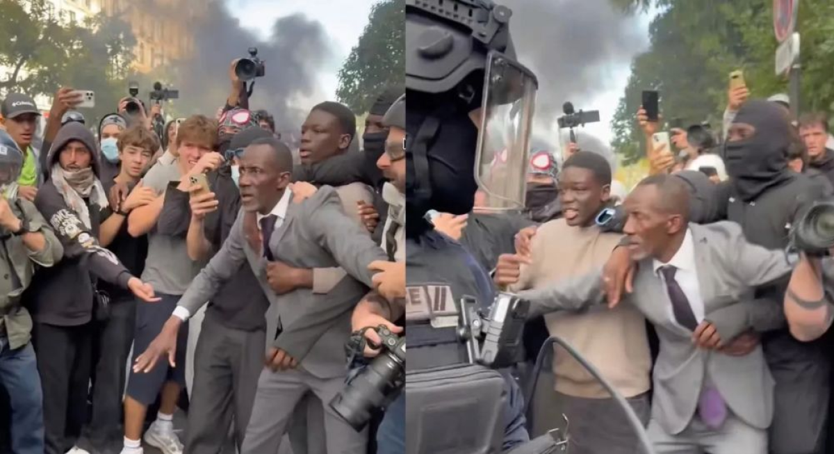 Moment neasteptat in mijlocul protestelor din Franta: Un primar s-a pus intre politisti si liceeni. Video Moment neasteptat in mijlocul protestelor din Franta: Un primar s-a pus intre politisti si liceeni. Video