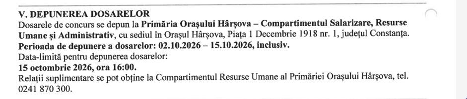 Primaria Harsova scoate la concurs posturi in sistemul medical pentru Cresa „Sfanta Ana” Primaria Harsova scoate la concurs posturi in sistemul medical pentru Cresa „Sfanta Ana”