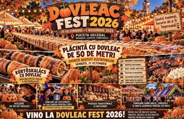 DOVLEAC FEST 2026 aduce la Medgidia o plăcintă cu dovleac de 50 de metri! Patru zile de ospăț, tradiții și distracție