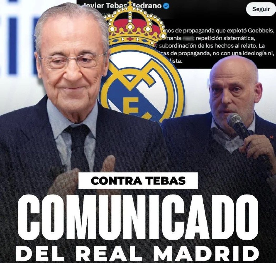 La Liga: Real Madrid ii cere demisia lui Javier Tebas, presedintele La Liga, dupa ce acesta a comparat Real Madrid TV cu propaganda nazista a lui Goebbels La Liga: Real Madrid ii cere demisia lui Javier Tebas, presedintele La Liga, dupa ce acesta a comparat Real Madrid TV cu propaganda nazista a lui Goebbels