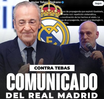 La Liga: Real Madrid îi cere demisia lui Javier Tebas, preşedintele La Liga, după ce acesta a comparat Real Madrid TV cu propaganda nazistă a lui Goebbels