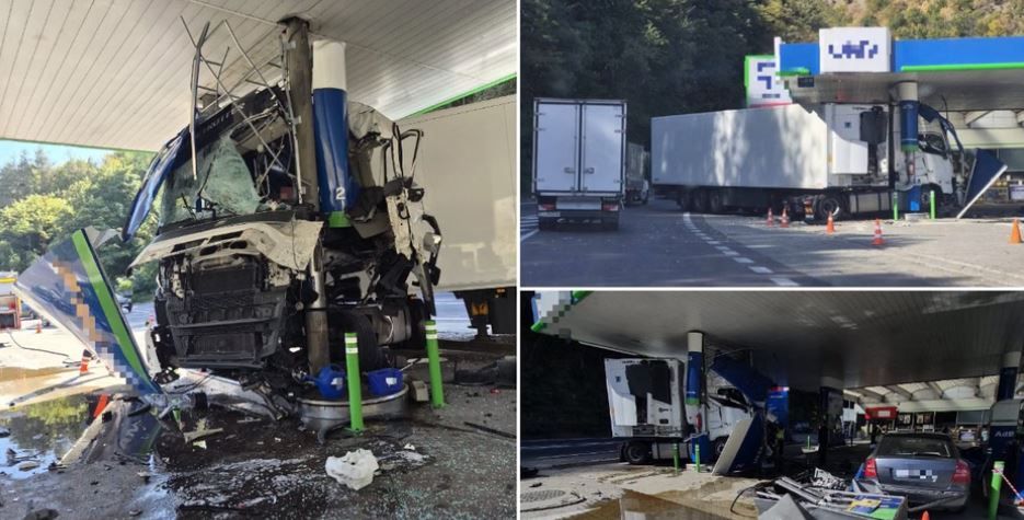 Pericol de explozie intr-o benzinarie de pe Valea Oltului: un TIR a distrus o pompa de alimentare. Video