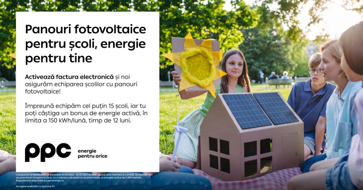 Activarea facturii electronice PPC echipeaza cu panouri fotovoltaice doua scoli din judetul Constanta