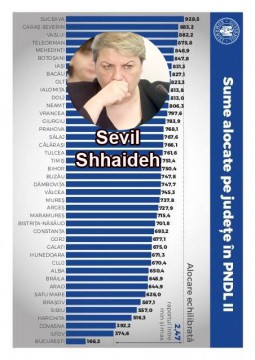 Banii de la Sevil Shhaideh, prin PNDL 2, împărţiţi cu două mâini către judeţele conduse de PSD