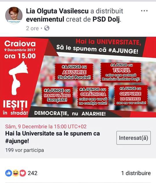 Lia Olguţa Vasilescu dă tonul mitingului PSD: ce a postat pe Facebook!