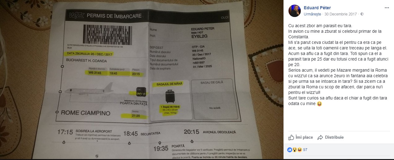 Mazăre ar fi fugit din țară cu O COMPANIE LOW COST! Iată ce spune un pasager care a fost cu fostul primar în avion