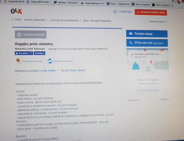 Se caută prim-ministru... pe OLX