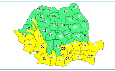 COD GALBEN de polei, precipitații și vânt în Dobrogea