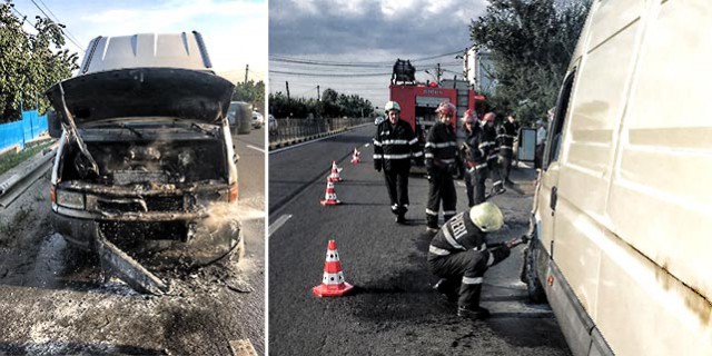 O dubă încărcată cu motorină a luat foc, la Cuza Vodă