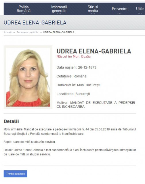 Elena Udrea, dată în urmărire generală