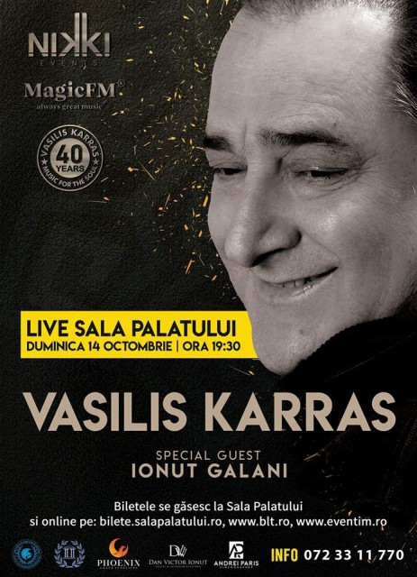 VASILIS KARRAS VINE ÎN ROMÂNIA! Legenda muzicii greceşti, în concert la Sala Palatului